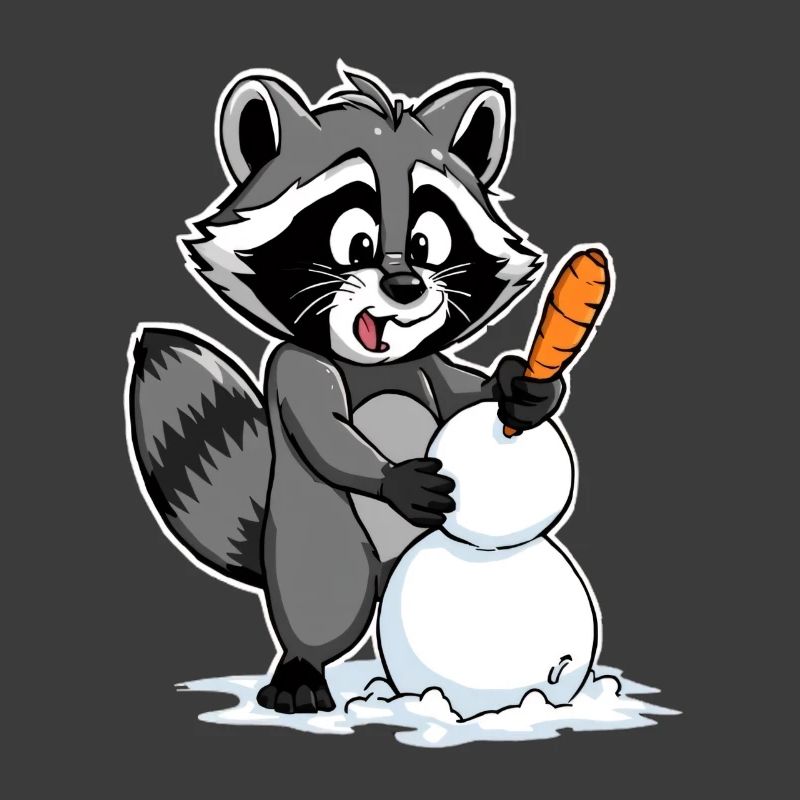 Niedlicher Waschbär mit Schneemann