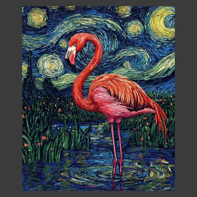 Flamingo Van Gogh Style Starry Night