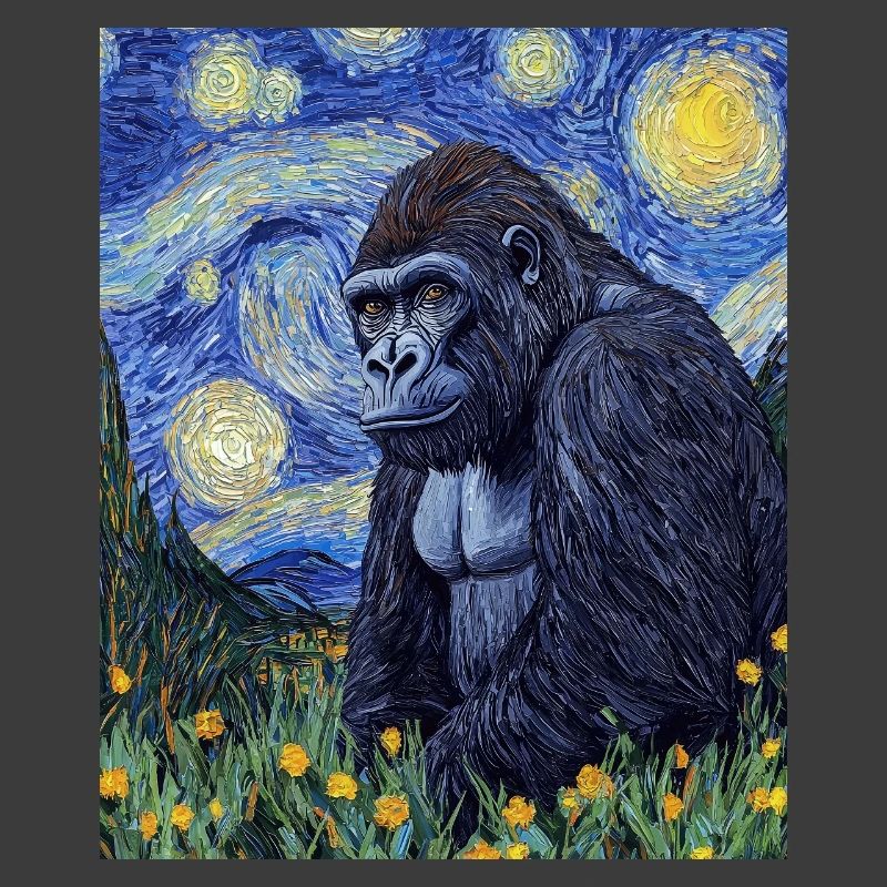 Gorilla Gorillas Monkey Van Gogh Style Starry Night