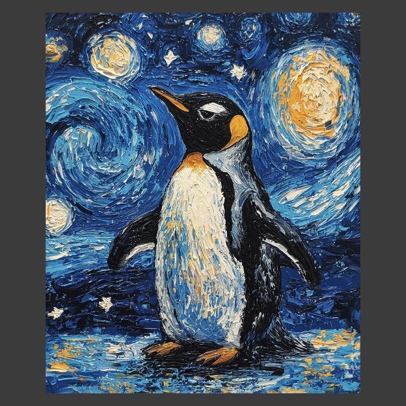 Penguin Bird Van Gogh Style Starry Night