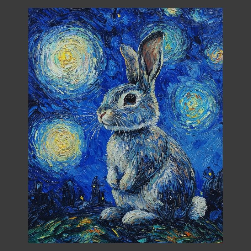 Bunny Rabbit Bunny Van Gogh Style Starry Night