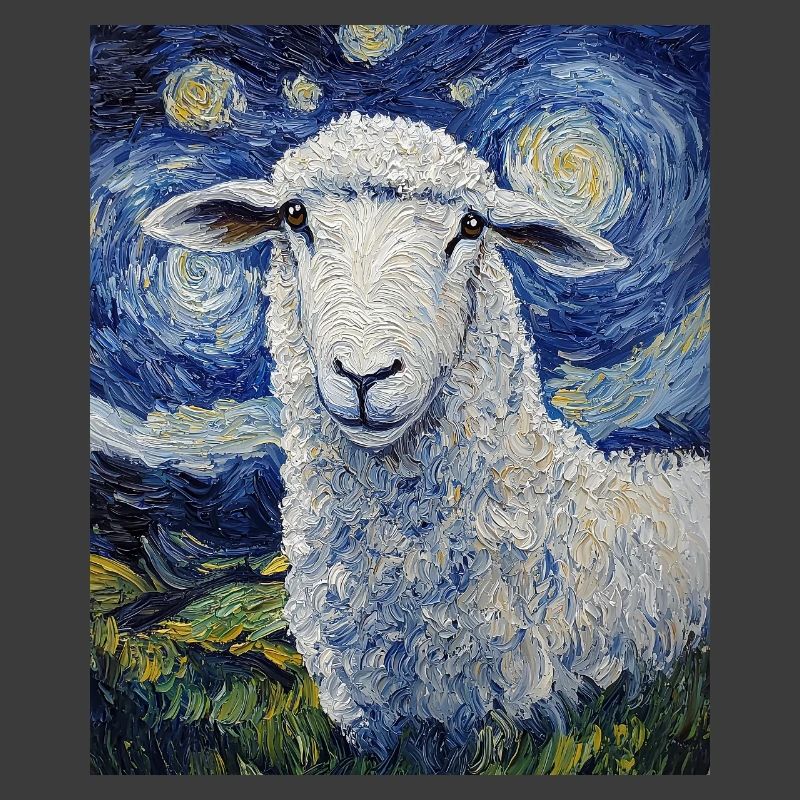 Sheep Van Gogh Style Starry Night