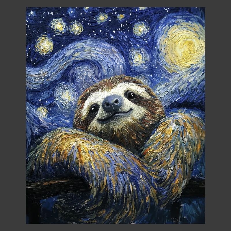 Sloth Van Gogh Style Starry Night