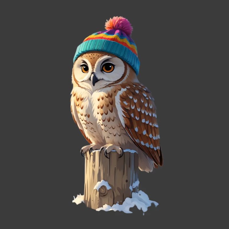 Eule mit buntem Winterhut