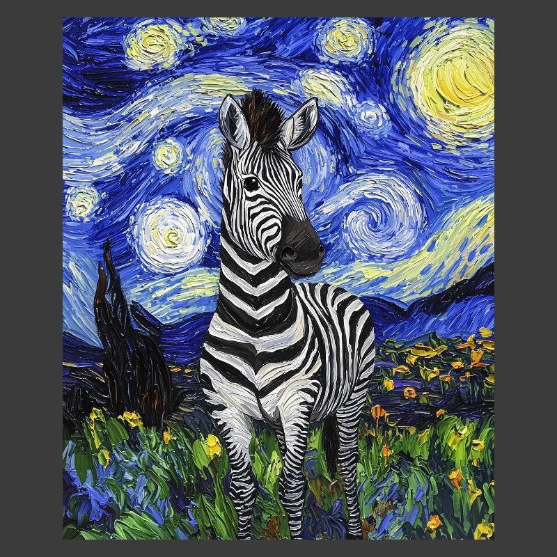 Zebra Van Gogh Style Starry Night