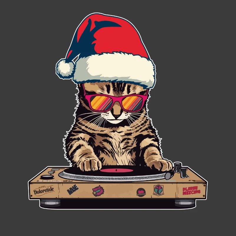 DJ Katze mit Weihnachtsmütze