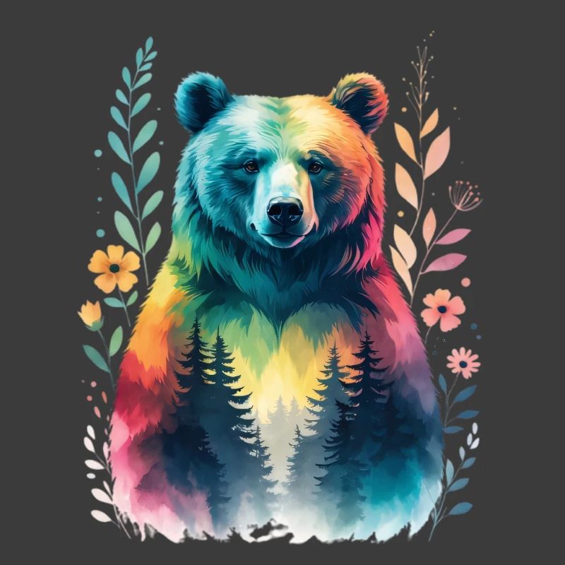 Rainbow bear in the forest