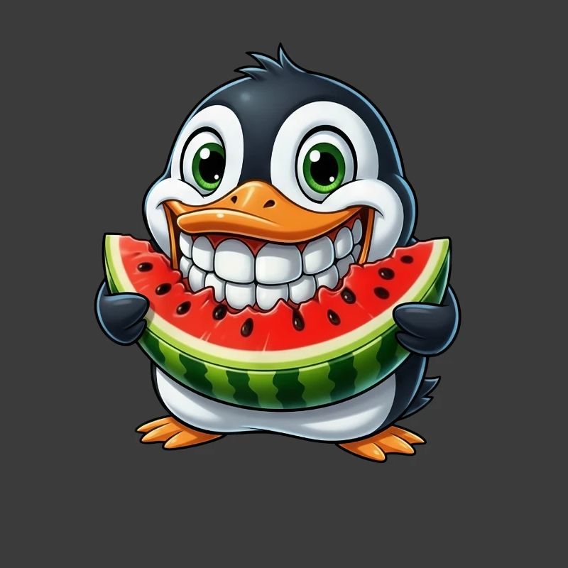 Pingouin joyeux avec pastèque fruit d’été
