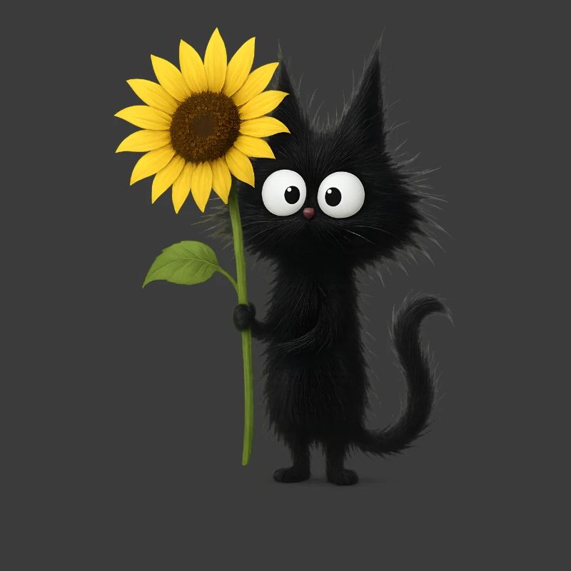 Schwarze Katze mit Sonnenblume