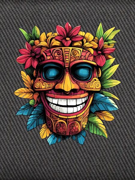Tiki-Maske mit Blumenkranz