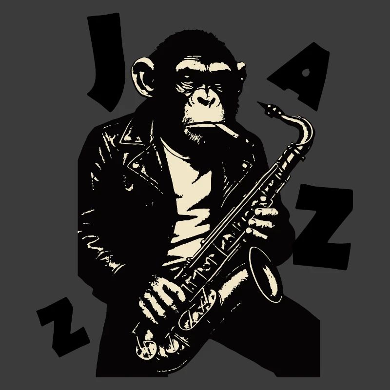 Saxophonaffe in Lederjacke