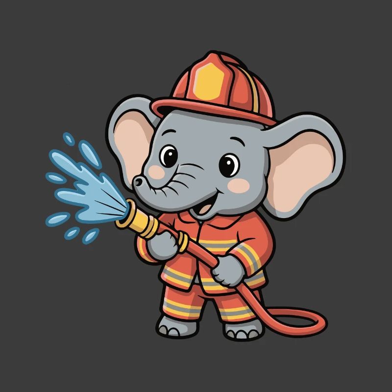 Elefant Feuerwehrheld mit Schlauch
