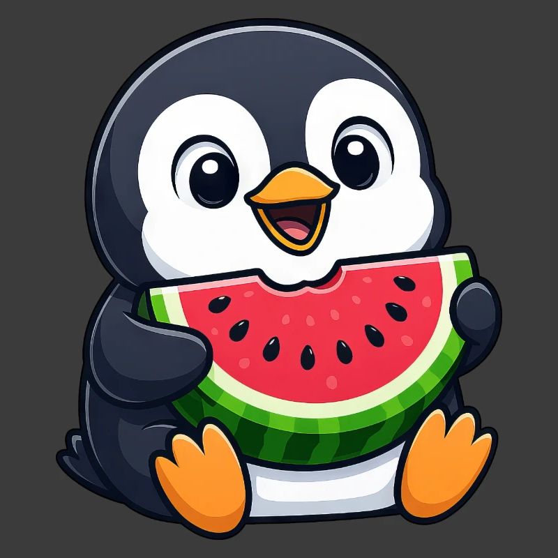 Dessin animé drôle de Pingouin avec Melon Fruit d’Été