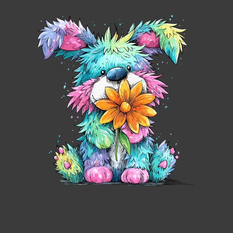 Chiot coloré avec une fleur