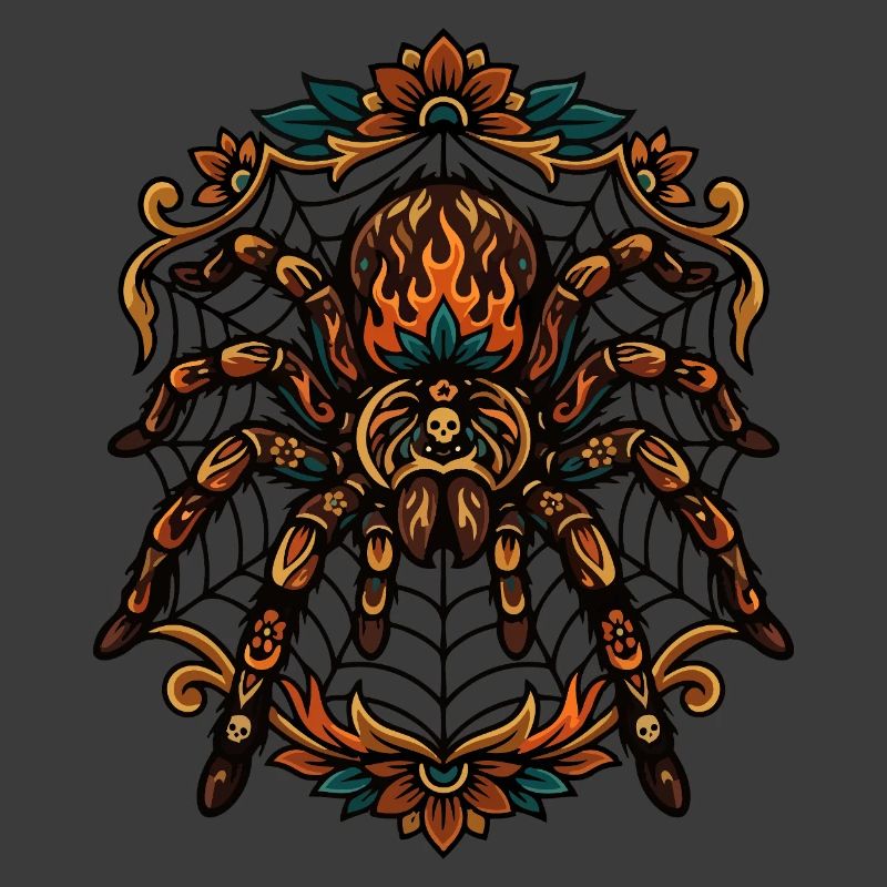 Tarantula Fire Flames Spider Web Pattern Motif