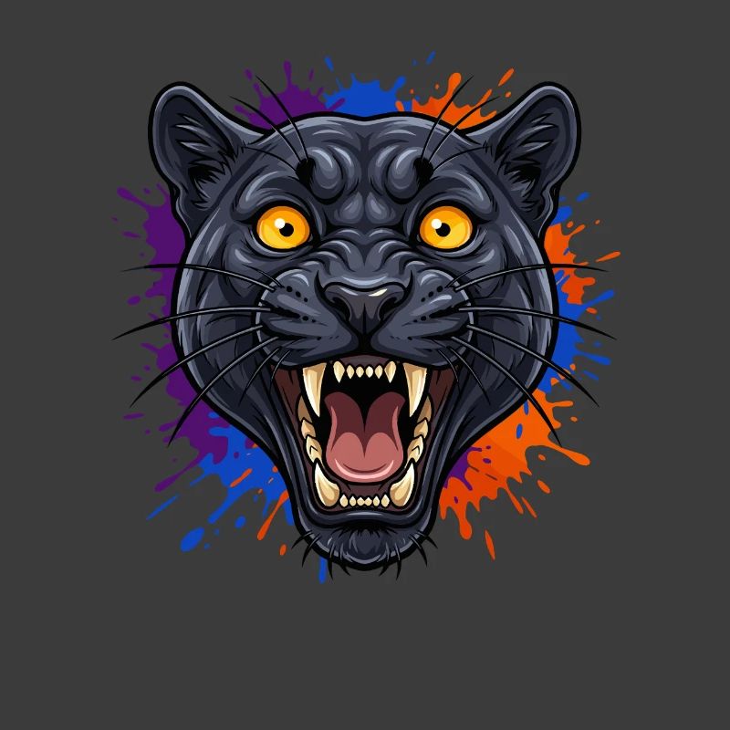 Schwarzer Pantherkopf mit Farbklecks