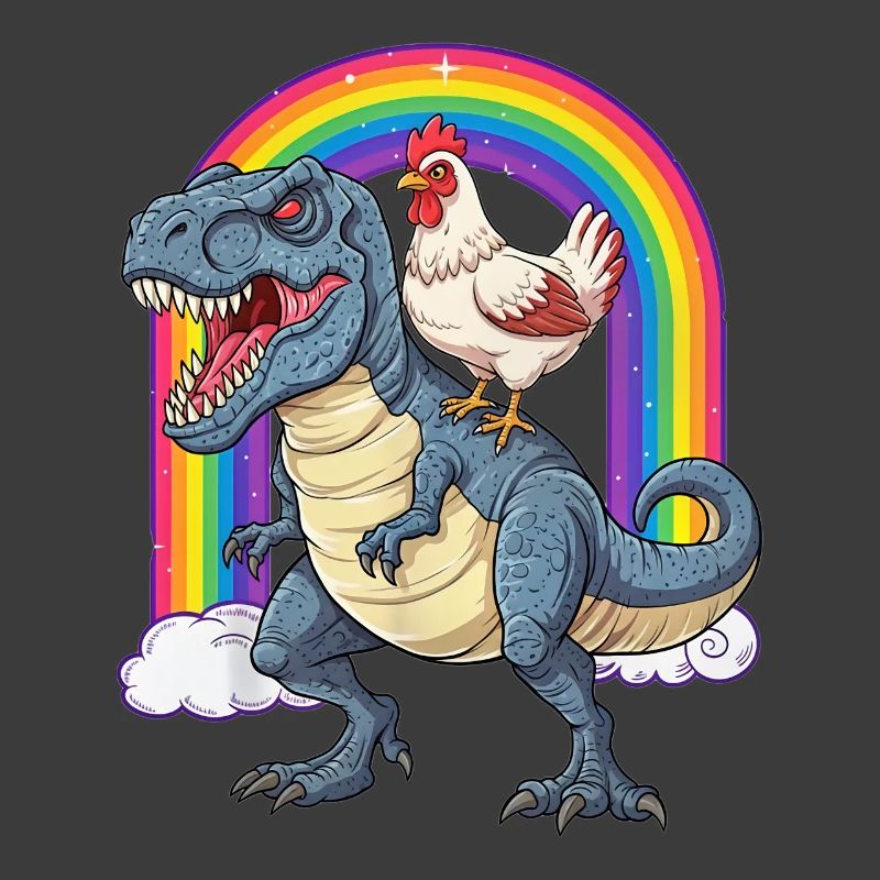 Chicken Riding T-Rex Dinosaur Rainbow
