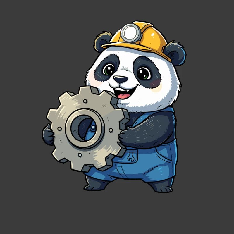 Panda Bauarbeiter mit Zahnrad