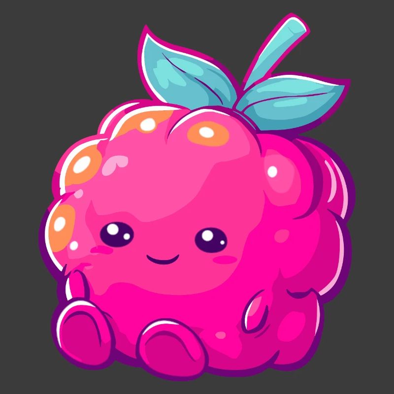 Cuddly raspberry kawaii fruit illustration