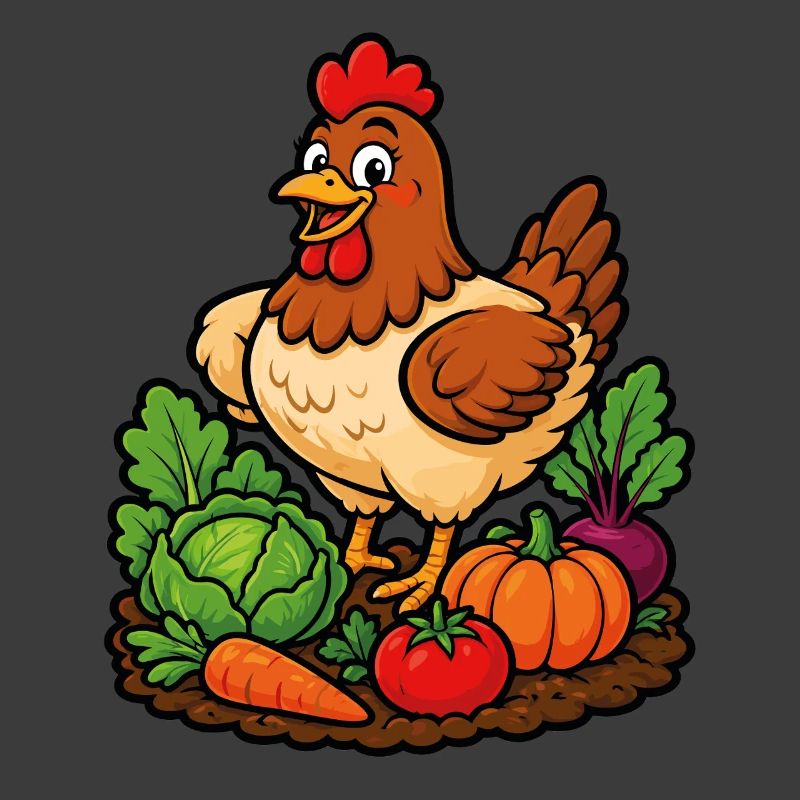 Poule joyeuse dans le potager