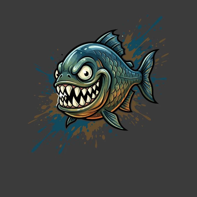 Brave piranha with paint splashes