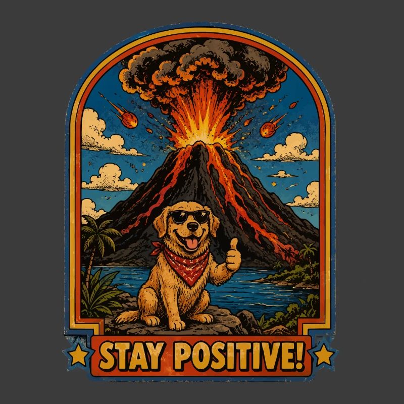 Chien devant un volcan – Restez positif
