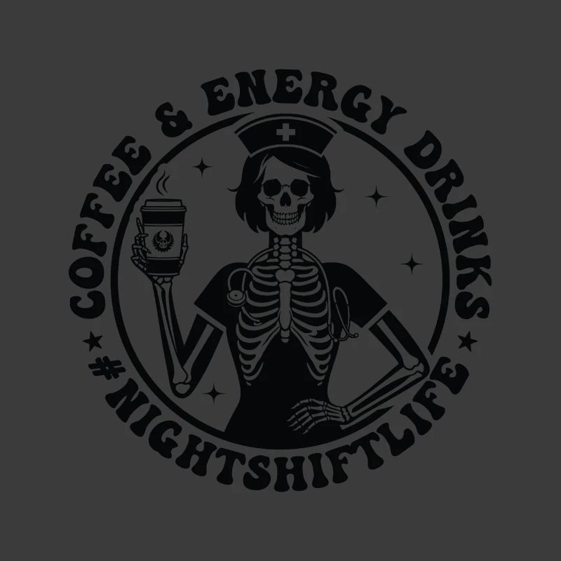 Skeleton Barista with Coffee & Energy Night Shift