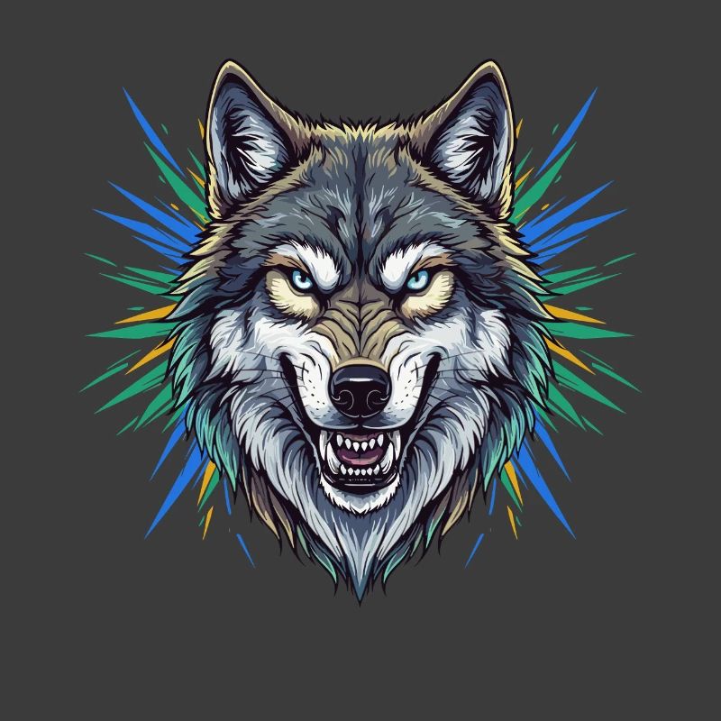 Wolfskopf mit bunten Strahlen
