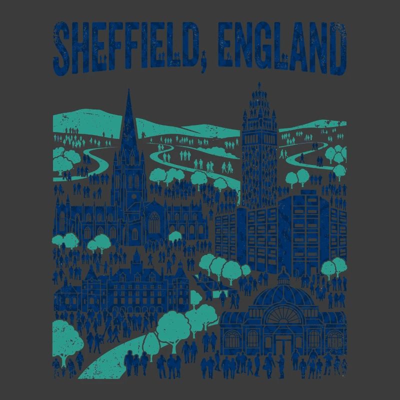 La silhouette de Sheffield, Angleterre, avec des monuments