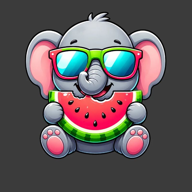 Dessin animé Éléphant mignon avec pastèque