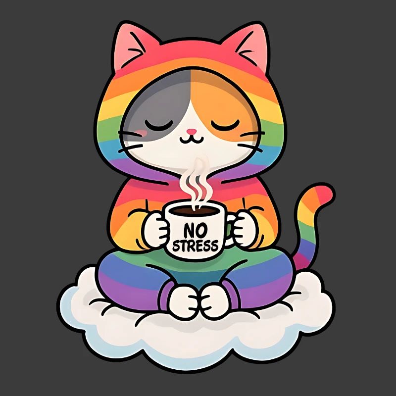 Regenbogenkatze auf einer Wolke
