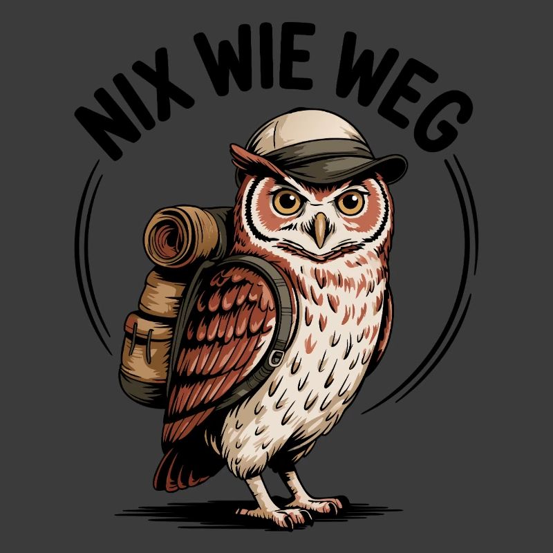 Wandernde Eule mit Rucksack
