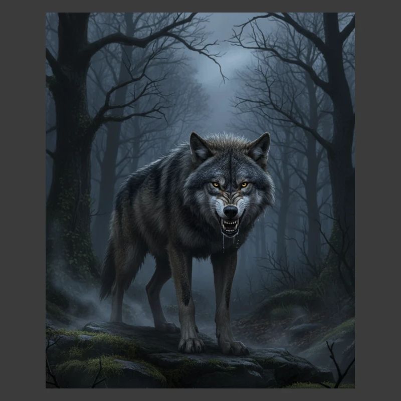 Wolf Nachts im Nebelwald