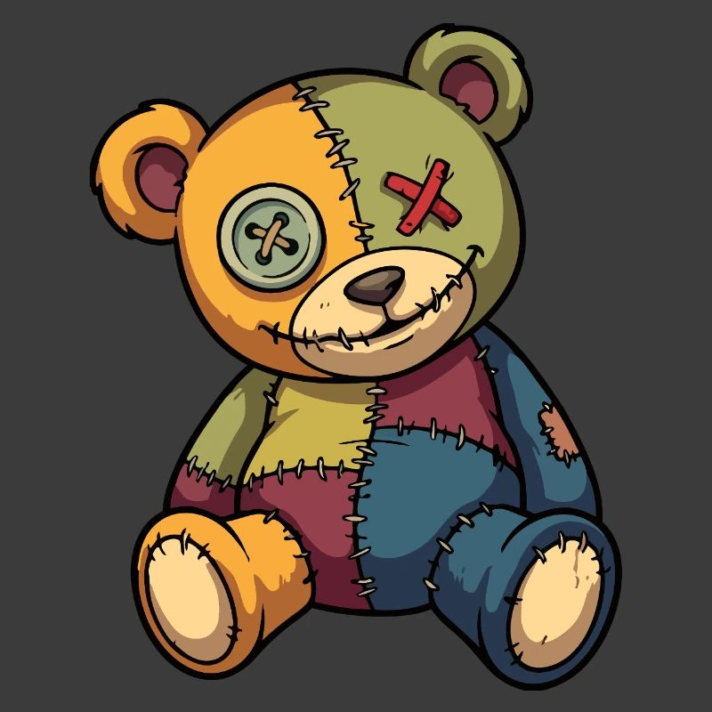 Patchwork Teddy Bear Unique Made of Patch Button Eye