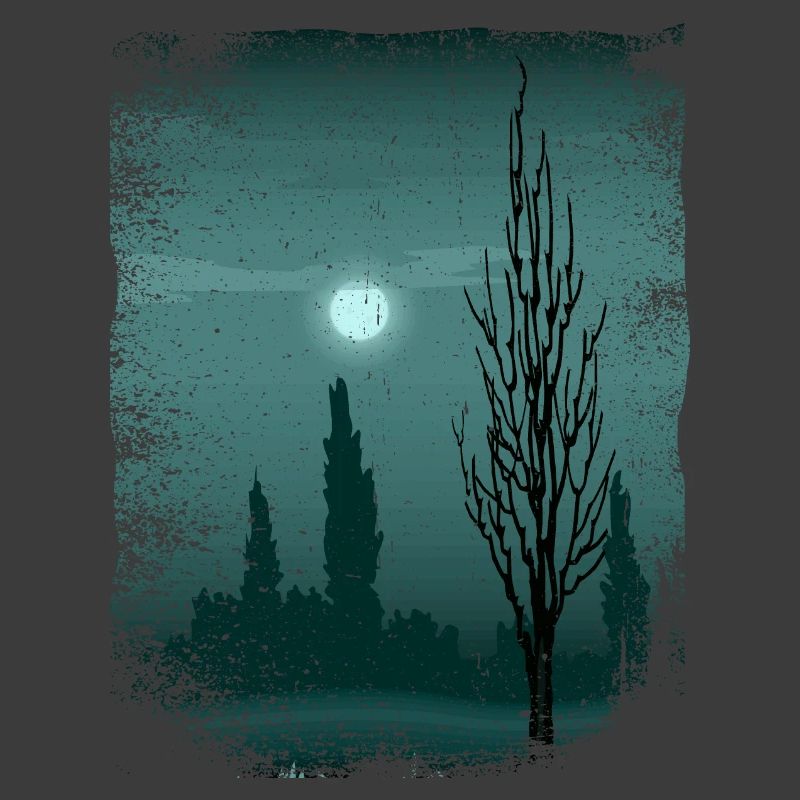 Moon shimmers on trees