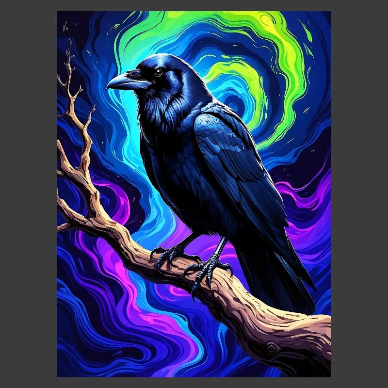 Lebendige Black Crow Kunst auf psychedelischem Hintergrund