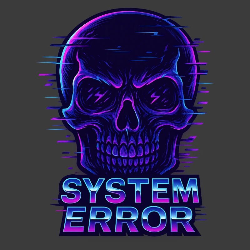 Neon Glitch Skull with System Error Text