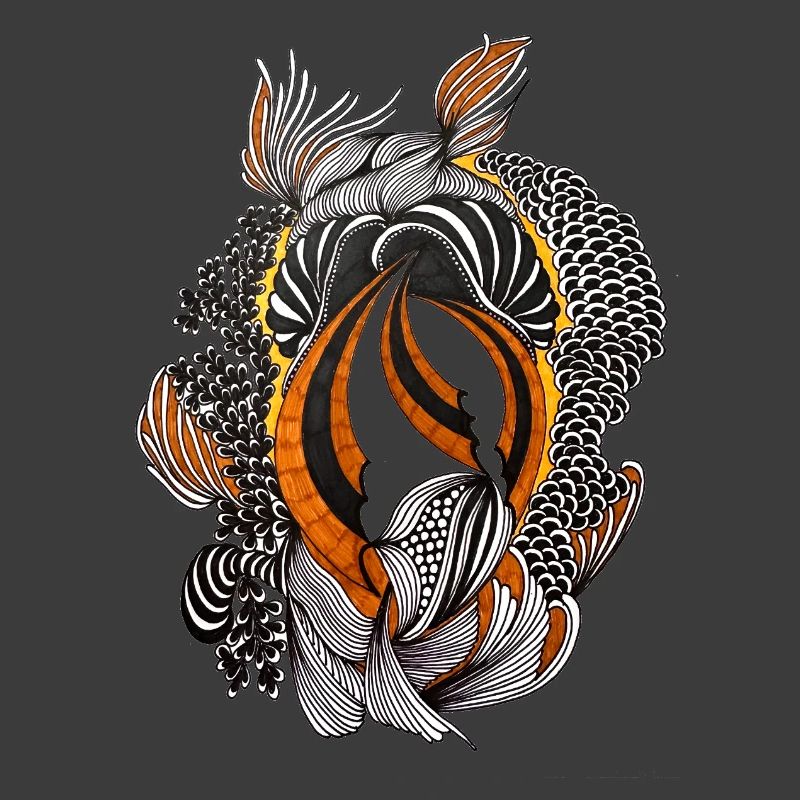 Orange Black Abstract Feather Pattern