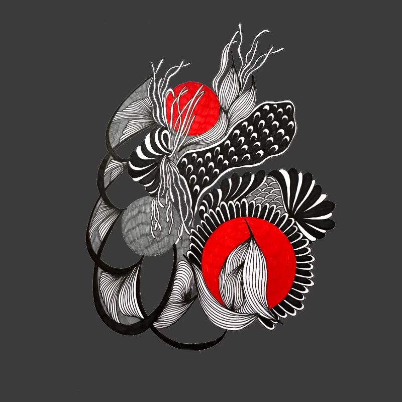 Cercles de fleurs monochromes avec rouge