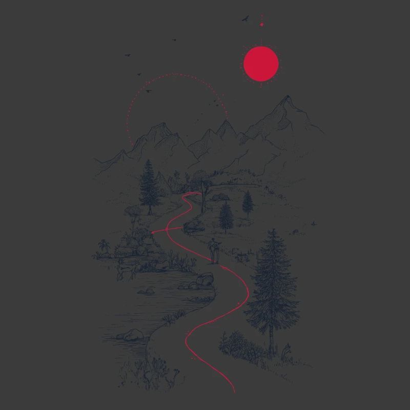 Roter Pfad durch Berglandschaft