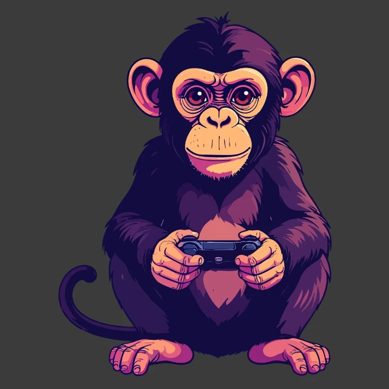 Monkey on controller playing console gaming