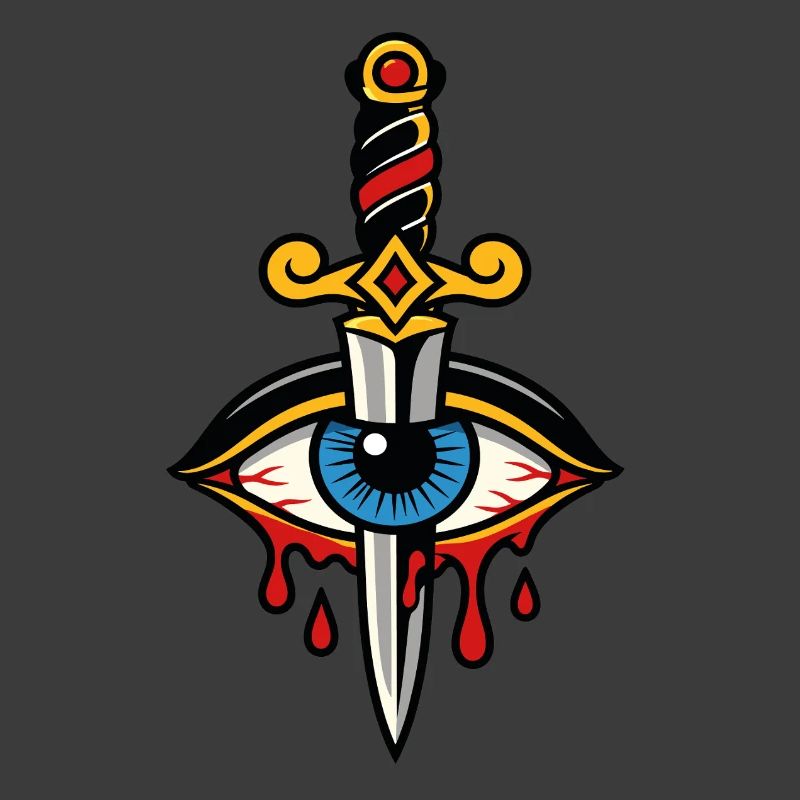 Mystical eye pierced by tattoo-style dagger
