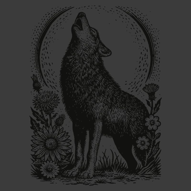 Howling Wolf in Floral Circular Frame