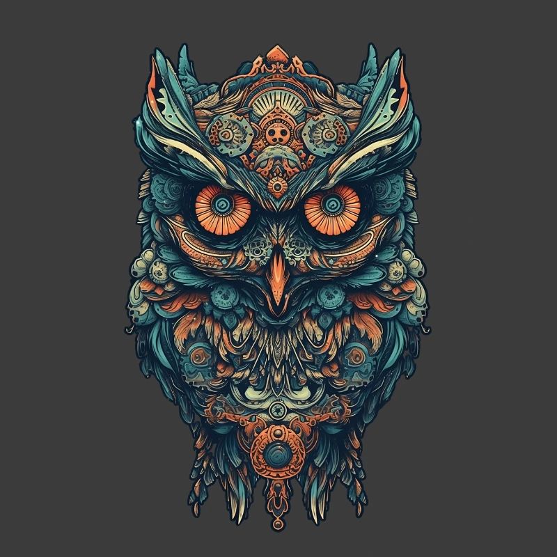 Mythische Boho Eule mit surrealen Mustern
