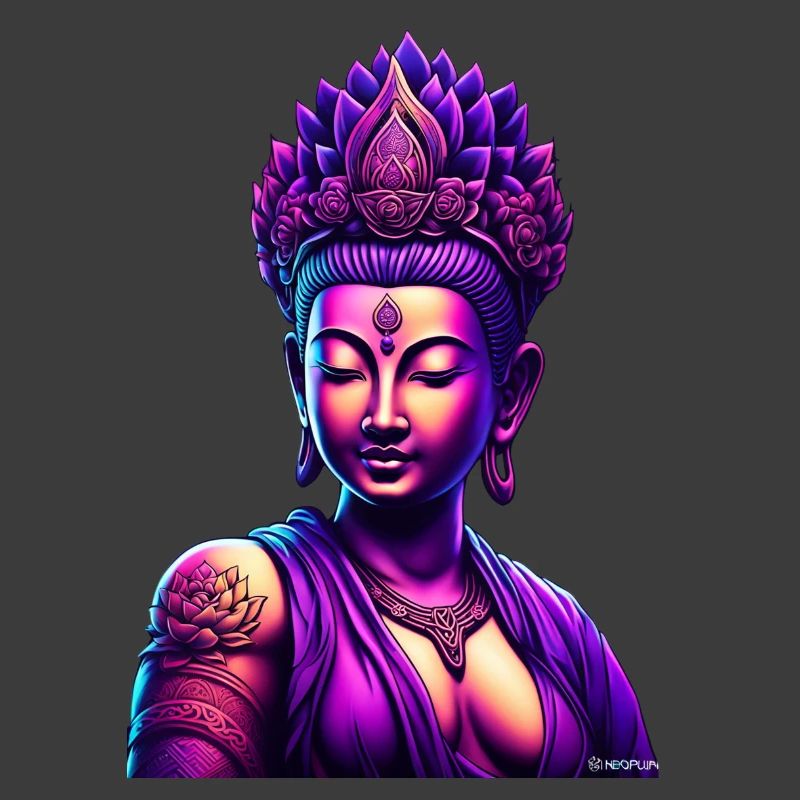 Neon-Buddha mit Lotuskrone