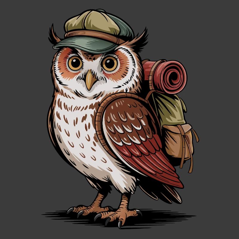 Wandernde Eule mit Rucksack