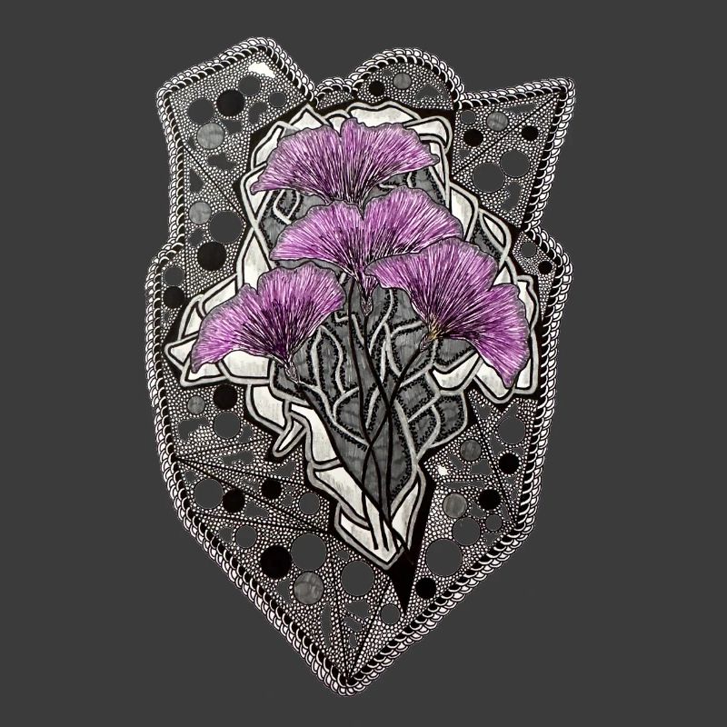Lila Blüten Mandala Spitzenrahmen
