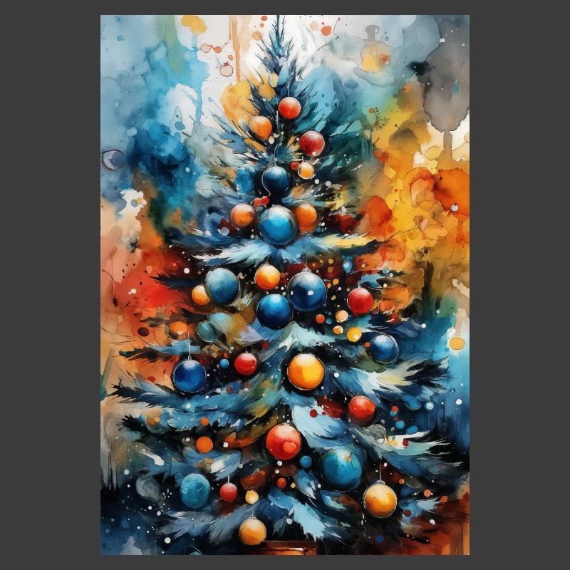 Lebendiger Aquarell-Weihnachtsbaum