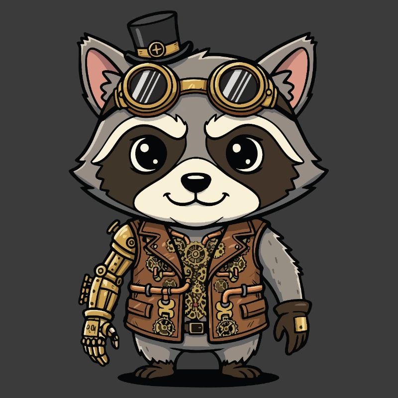 Waschbär-Steampunk-Arm-Roboteringenieur