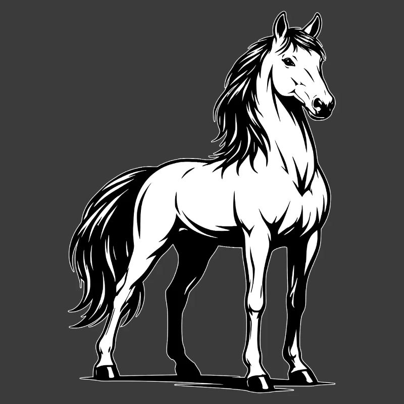 Pferd_stehend_Schwarz-Weiß